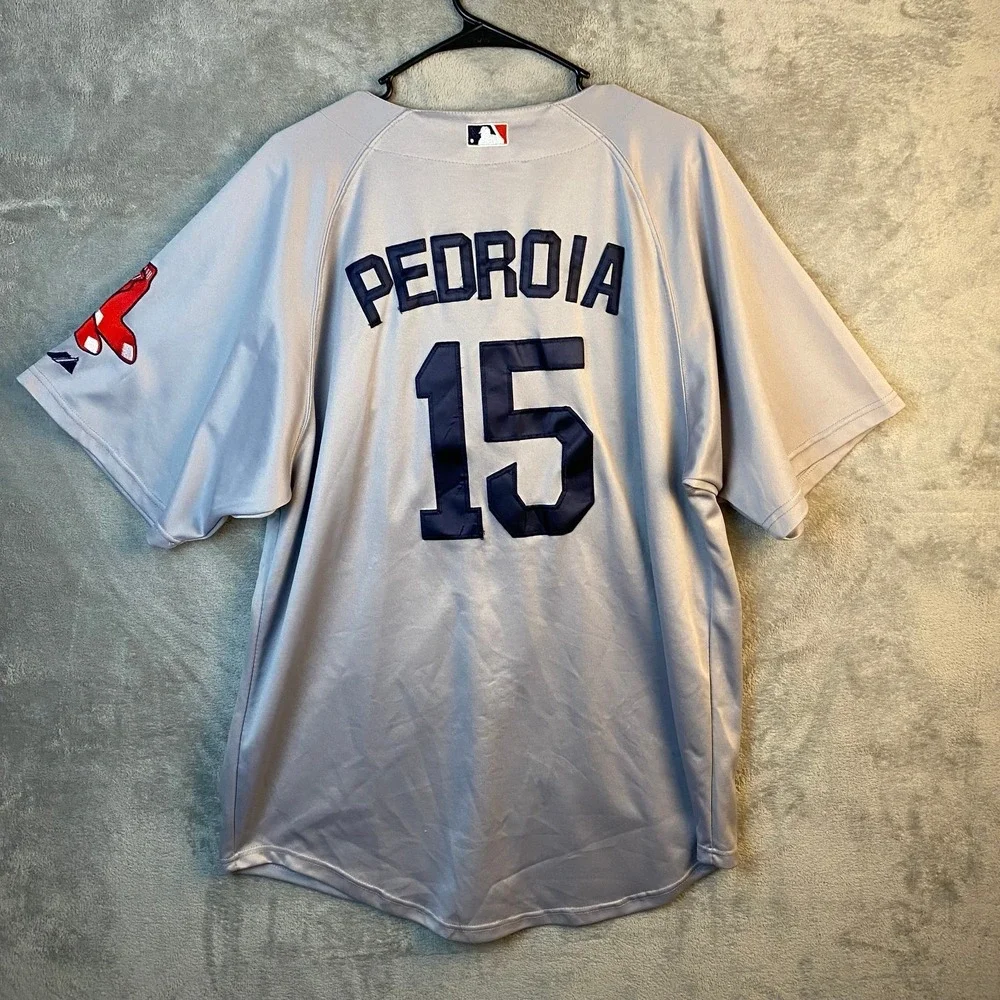 Majestic Boston Red Sox Dustin Pedroia 15 Gray Authentic MLB Jersey Size 52